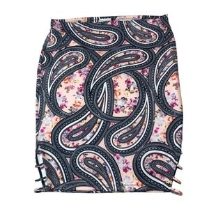 Bisou Bisou Pencil‎ Skirt Floral Paisley Print Side Slit Sexy Chic XL